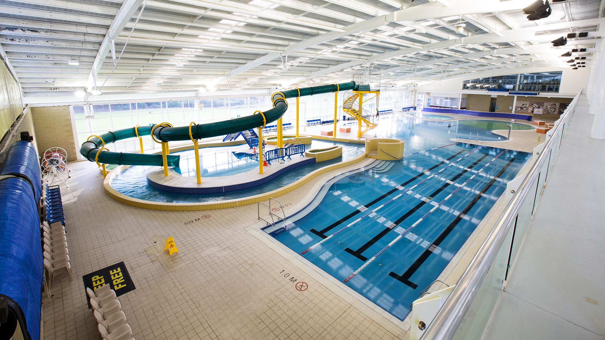 A photo of the indoor waterslide and family pool facilities at HBF Arena in Joondalup, Perth