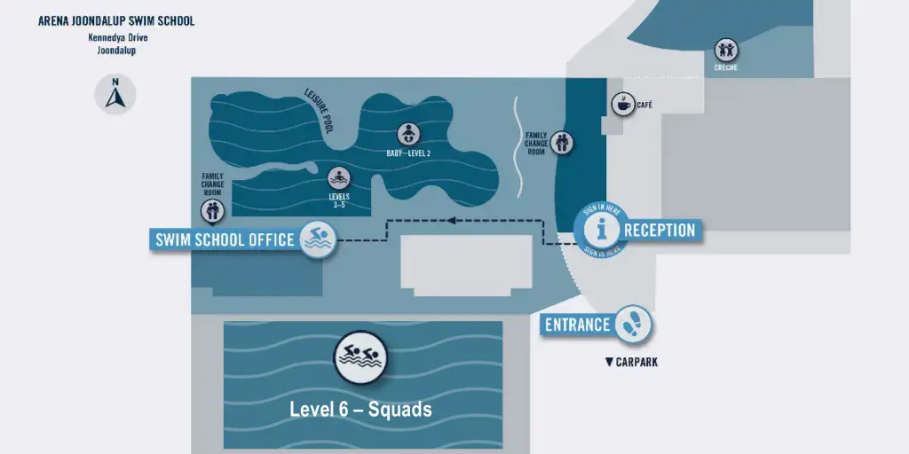 A map showing the route to the Swim School office