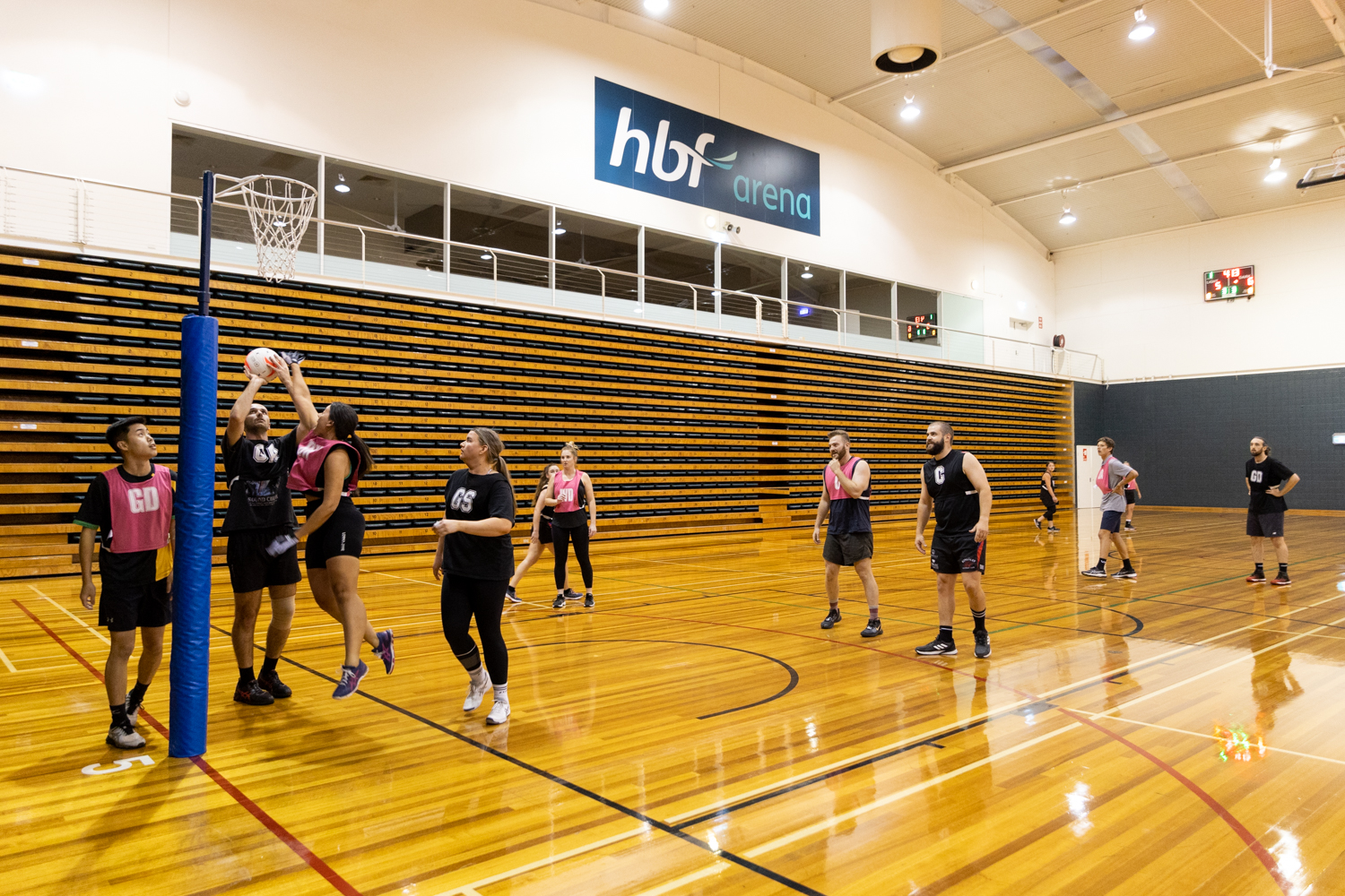 View of mixed netball game in action