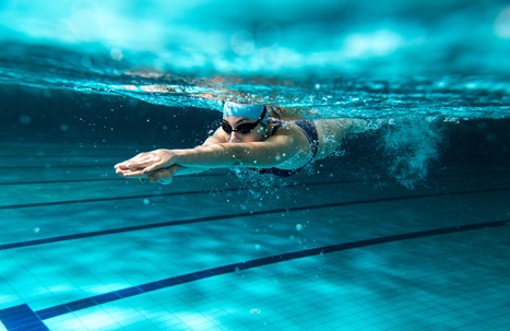 Underwater view of lap swimmer